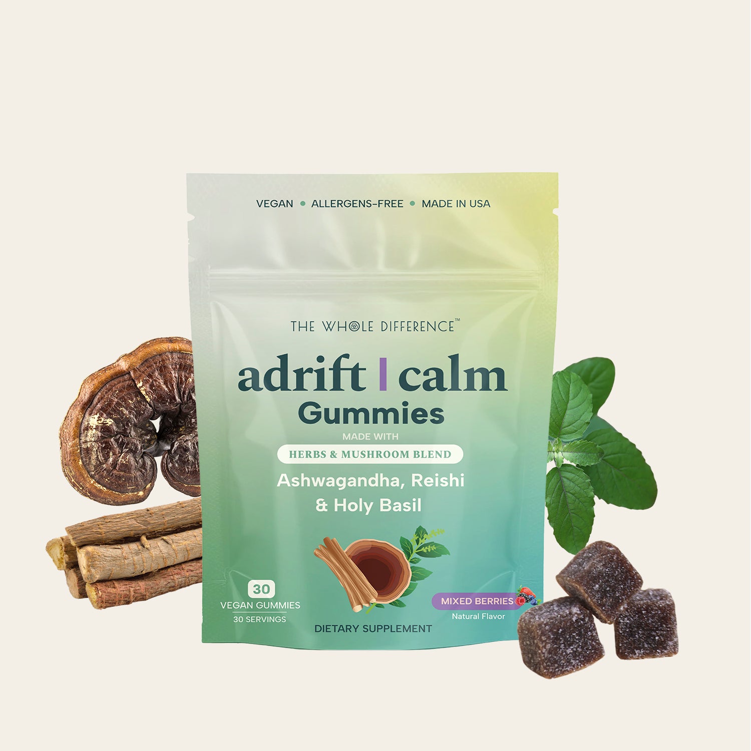 Adrift and Calm Ayurvedic Herbs and Mushroom Wellness Gummies